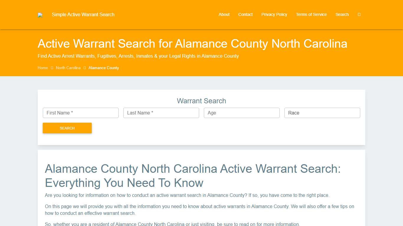 Active Warrant Search in Alamance County North Carolina - Outstanding Warrants
