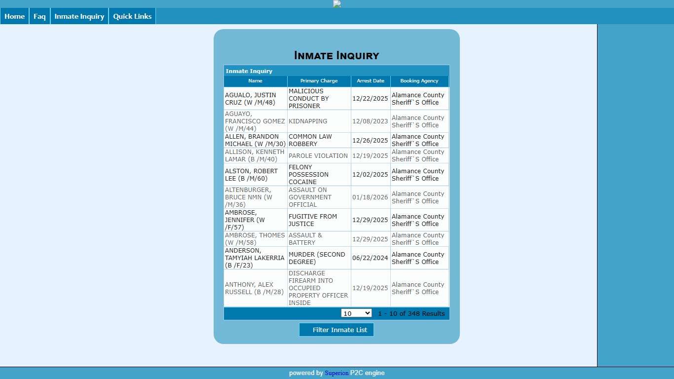 Alamance County Sheriff's Office P2C - provided by OSSI