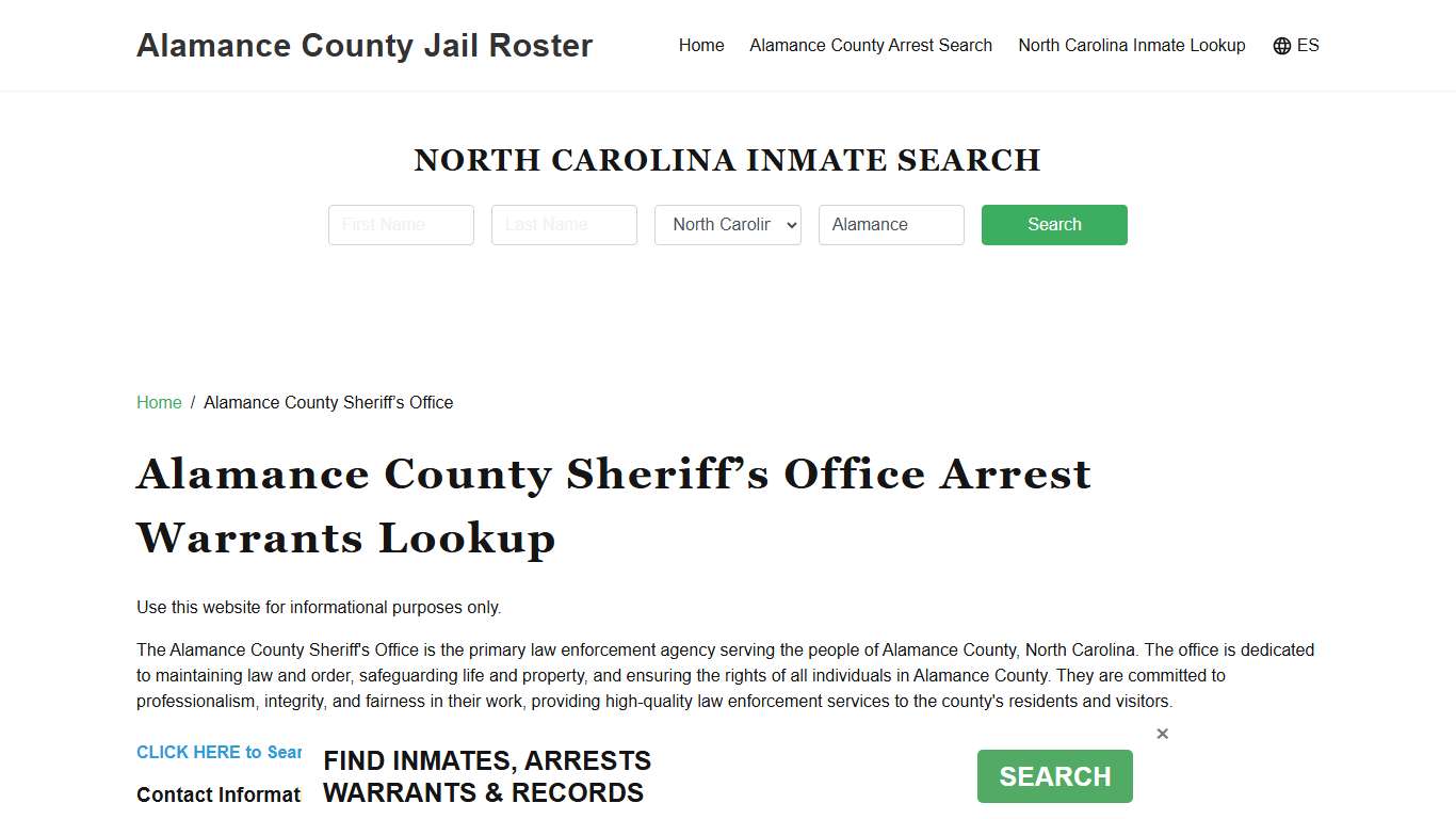 Alamance County Sheriff Office, NC, Arrest Warrants Search